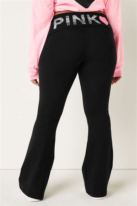 bedazzled pink flare leggings|victoria's secret pink foldover leggings.